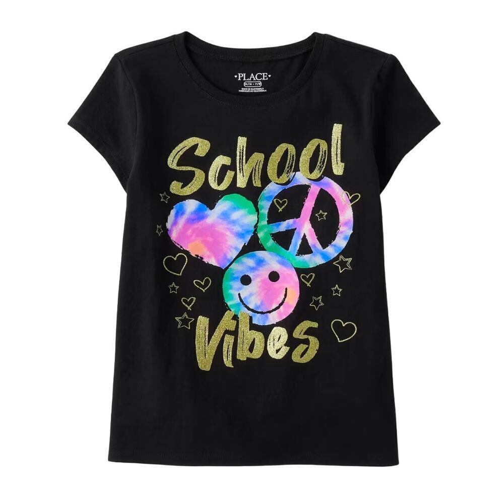 The Children’s Place Girls School Vibes Graphic Tee in Black, Size XL​​​​